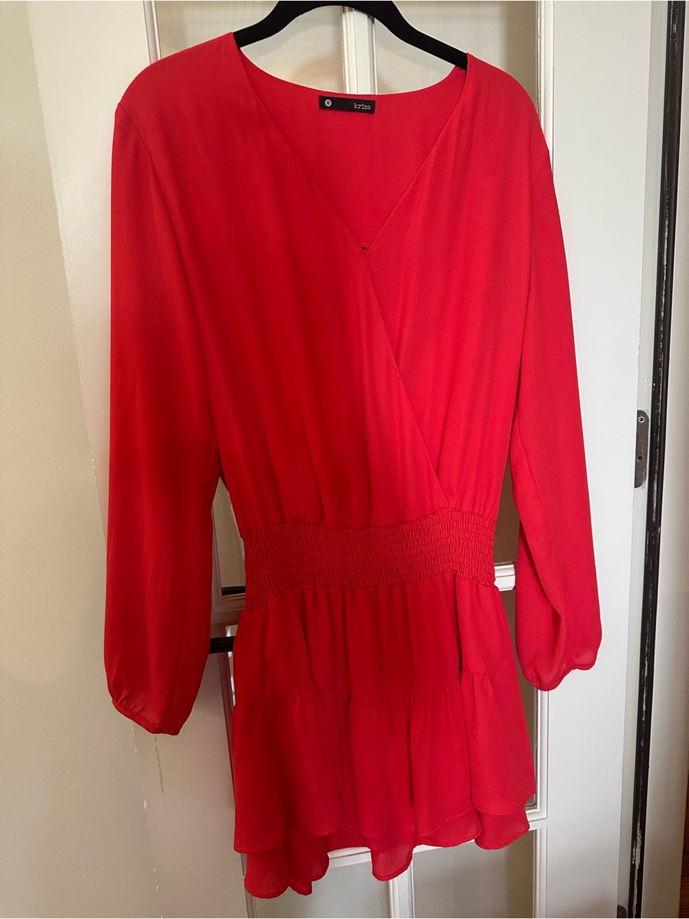 Red Long Sleeve Smocked Waist Dress